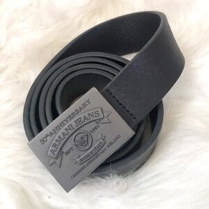 Armani Jeans Black Leather Adjustable Formal Dress Belt Size 105/120
